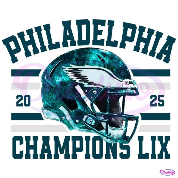 Glitter Philadelphia 2025 Champions LIX Football Helmet PNG