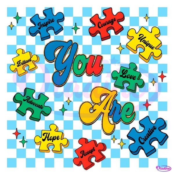 Glitter Puzzle You Are Autism Awareness Quote Checkered PNG