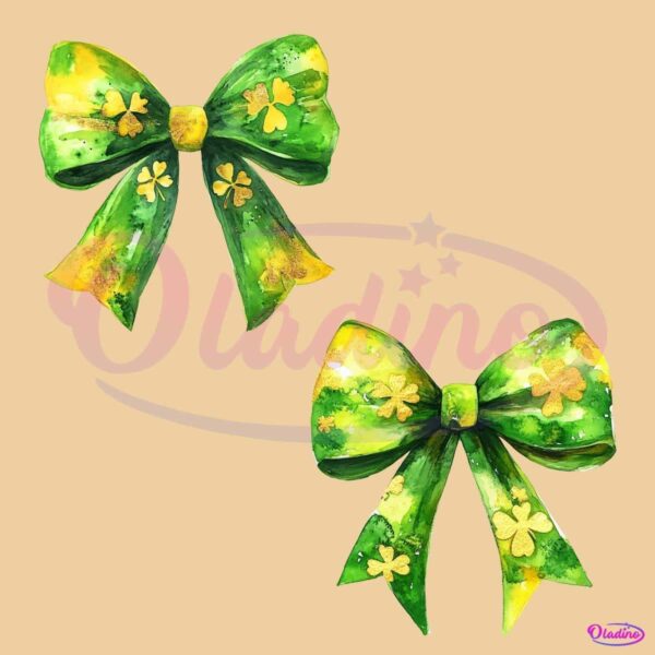 Glitter Shamrock Coquette Bow St Patricks Day PNG