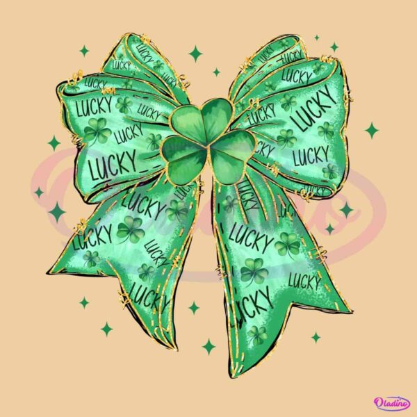 Glitter Shamrock Lucky Patricks Day Coquette Bow PNG