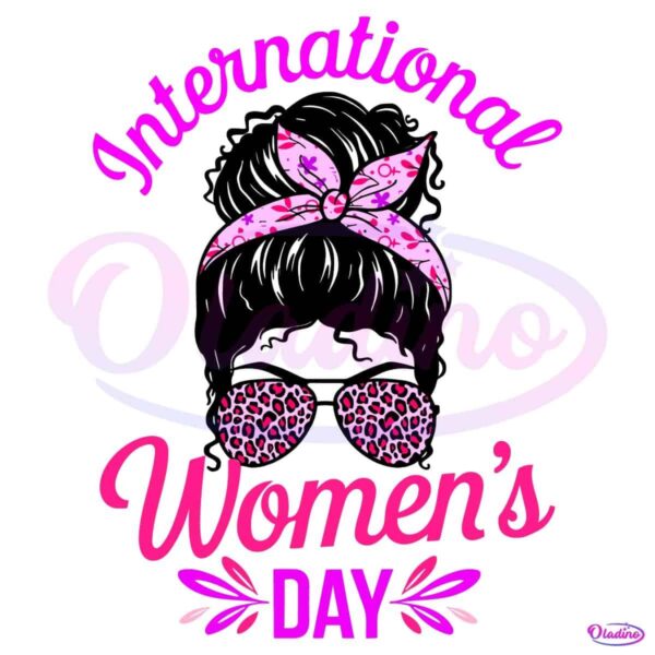 International Womens Day Messy Bun Leopard Sunglasses SVG