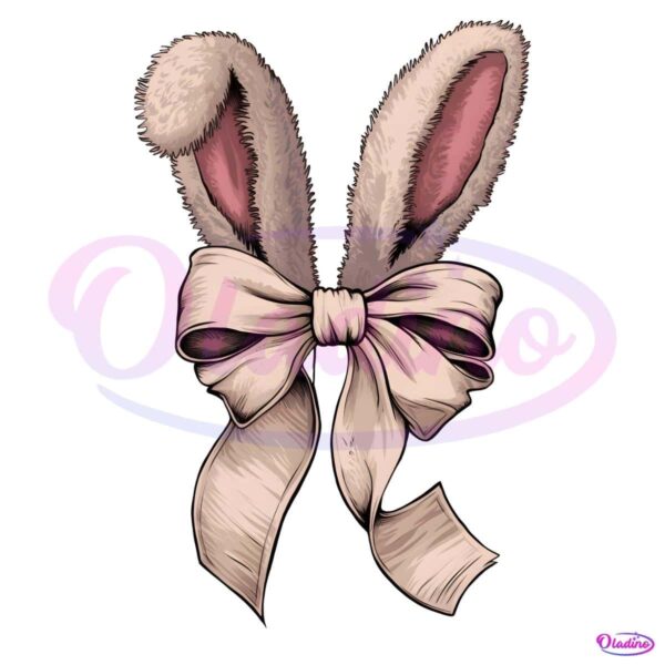 Retro Easter Bunny Ear Coquette Bow PNG