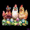 Retro Easter Chickens in Vibrant Egg Patterns PNG