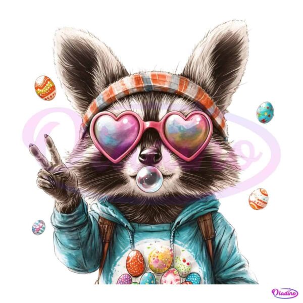 Retro Easter Raccoon Blowing Bubble PNG