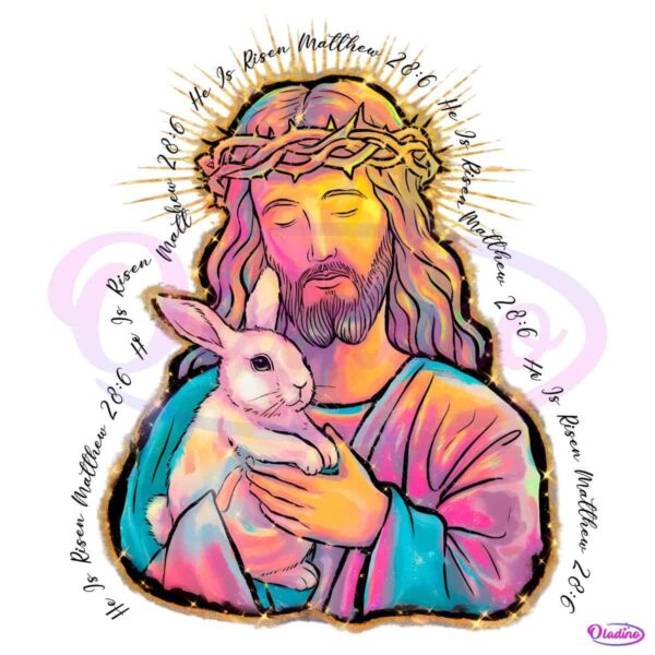 Retro Glitter Boho Color Jesus Hold Easter Bunny Christian Quote PNG