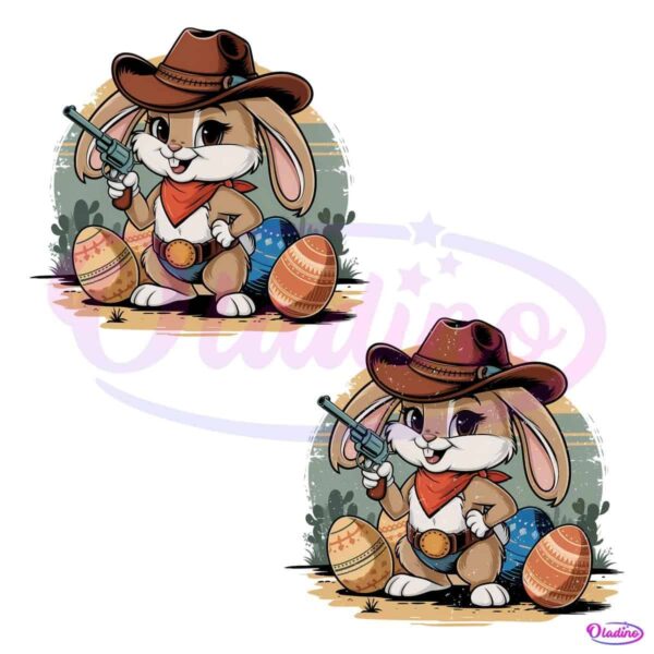 Retro Howdy Easter Cowboy Bunny Eggs Hunt PNG Bundle