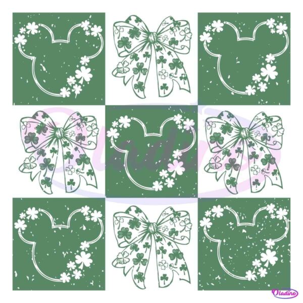 Retro St Patricks Day Checkered Mickey Coquette Bow SVG