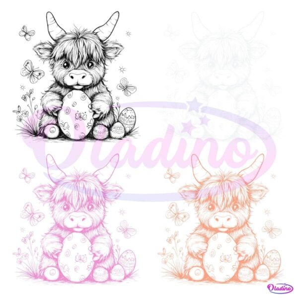 Retro Western Easter Cute Cow PNG
