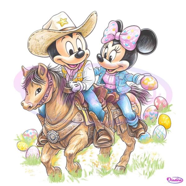 Retro Western Easter Howdy Mickey And Minnie Mouse PNG