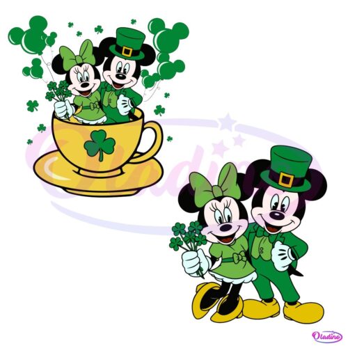 St Patrick Day Couple Mouse Shamrock Cute Girly Cartoon SVG