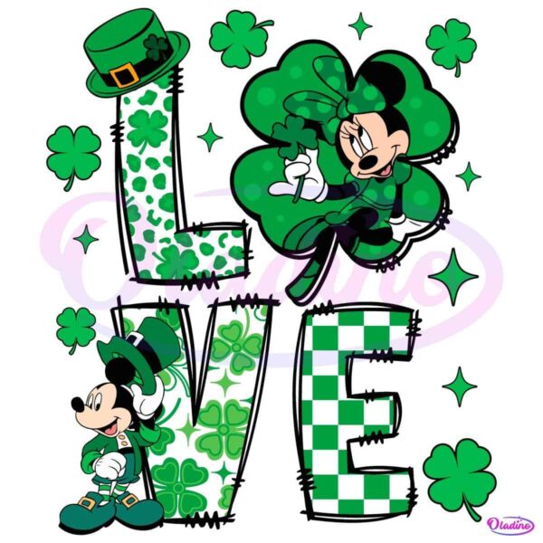St Patricks Day Disney Mickey And Minnie Shamrock Love SVG