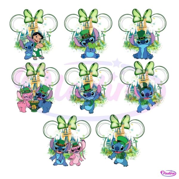 St Patricks Day Disney Stich And Angel Minnie Head PNG Bundle