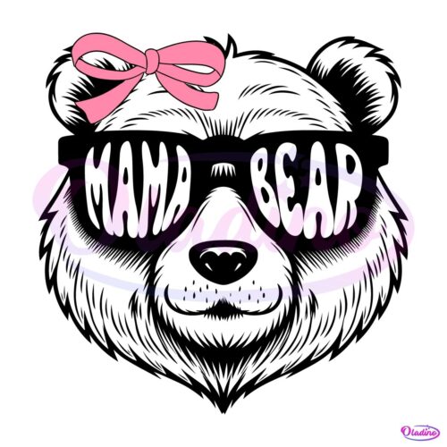 Stylish Mama Bear Coquette with Pink Bow PNG