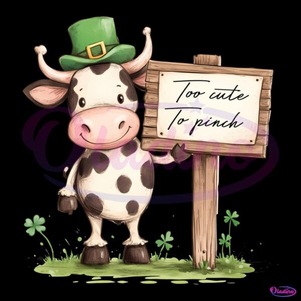 Too Cute To Pinch Iris Cow St Patricks Day PNG