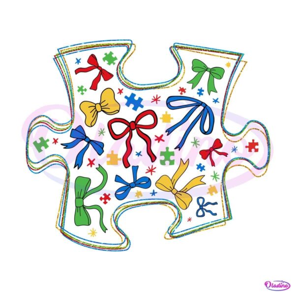 Vibrant Coquette Bow Puzzle Autism Awareness in PNG