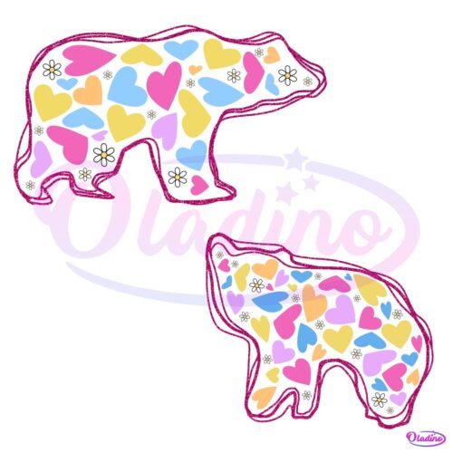 Vibrant Hearted Mama Bear Glitter PNG