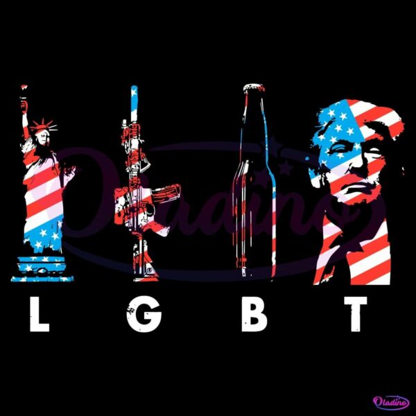 Vintage 4Th Of July Lgbt Liberty Gun Beer Trump American Flag SVG