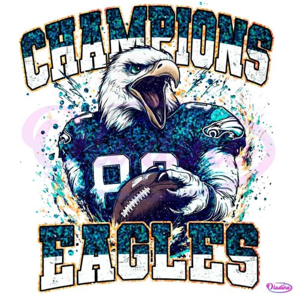 Vintage Glitter Champions Eagles Football Mascot PNG