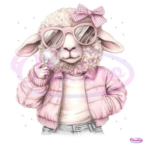 Vintage Happy Easter Sheep Blowing Bubble PNG