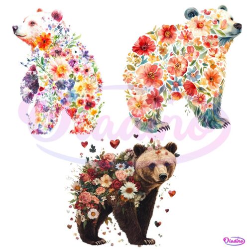 Watercolor Bear with Floral Flair Stunning PNG Art