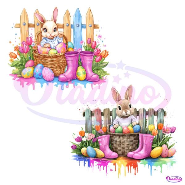 Watercolor Floral Easter Bunny Eggs Bundle PNG