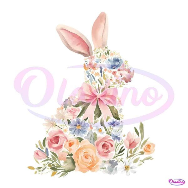 Watercolor Floral Easter Bunny PNG