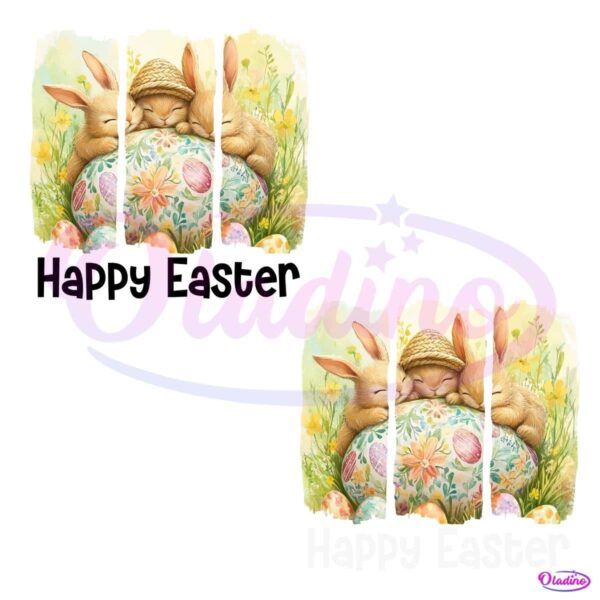 Watercolor Happy Easter Wild Life Floral Bunny And Eggs PNG