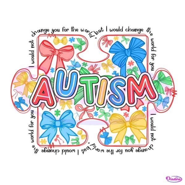 Autism Awareness Coquette Bow Puzzle Pieces PNG