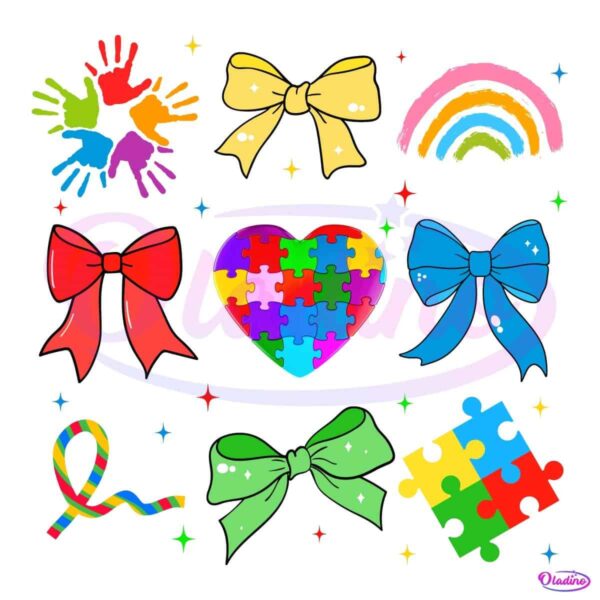 Its Ok To Be Different Autism Awareness Coquette Bow PNG