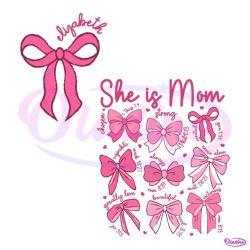 Personalized Coquette Pink Bow She Is Mom SVGPNG