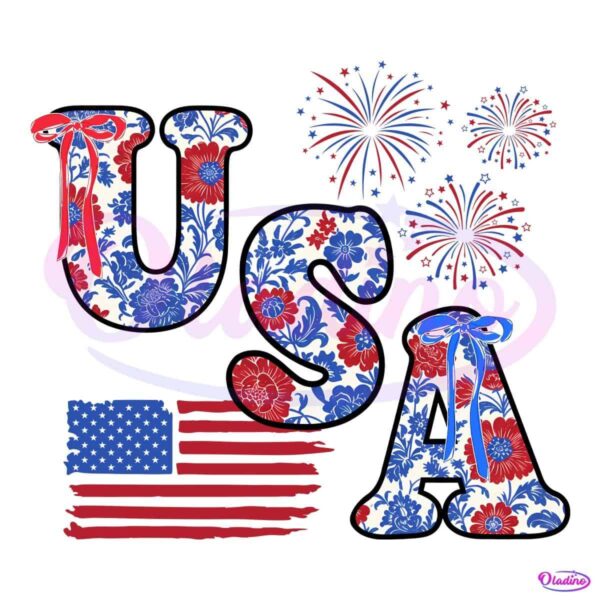 Retro America Floral Coquette Usa 4Th Of July PNG