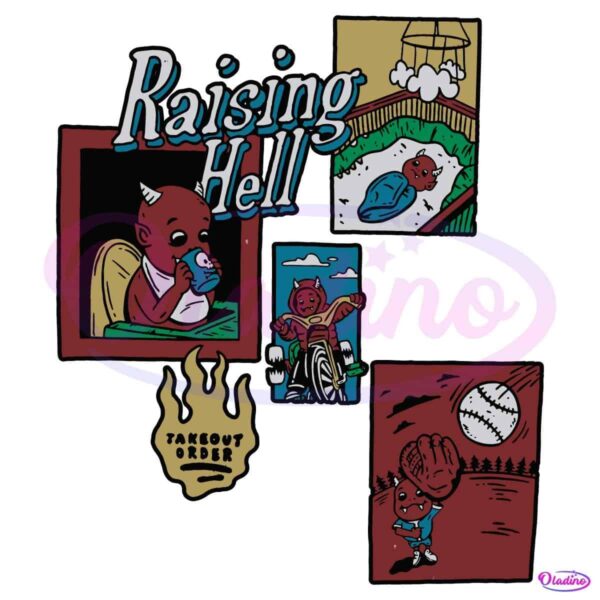 Retro Raising Hell Funny Cartoon PNG