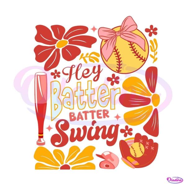 Retro Softball Batter Swing Coquette Flowers SVG