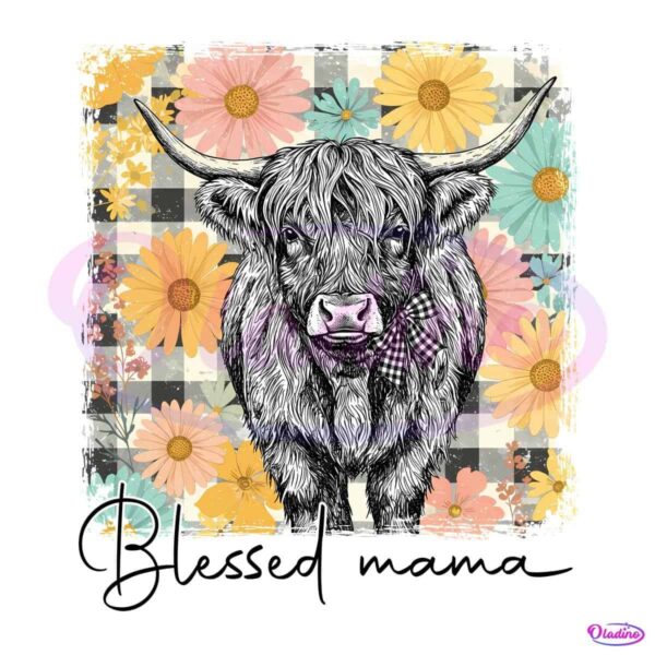 Vintage Blessed Mama Cow PNG