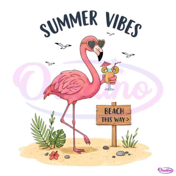 Vintage Flamingo Summer Vibes PNG