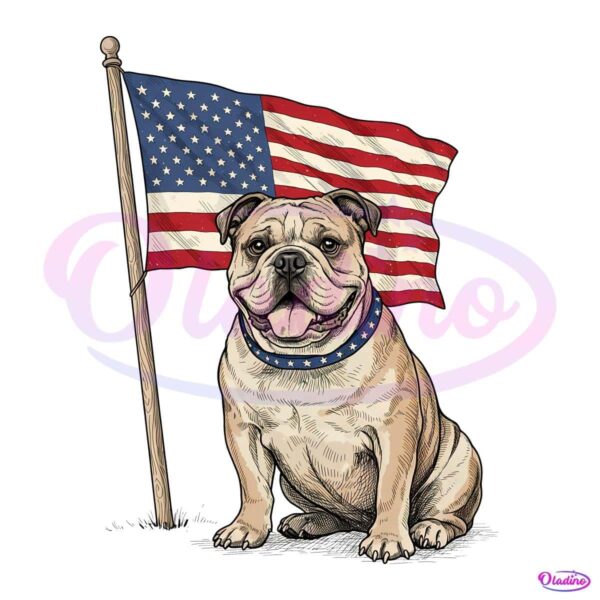 Watercolor American Bulldog Usa Flag PNG