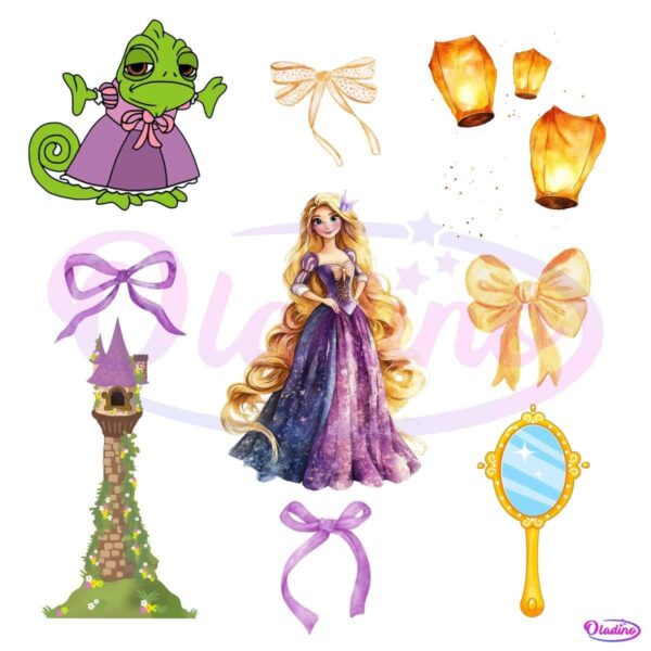 Watercolor Long Hair Princess Coquette Bow PNG