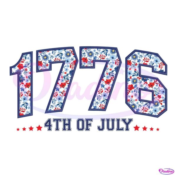 1776 Floral Varsity Patriotic Embroidered 4Th Of July PNG