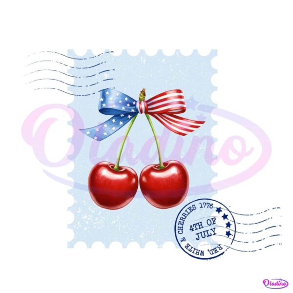 America Cherries Bow 4Th Of July Patriotic PNG