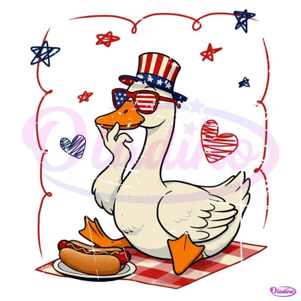 America Goose Hotdog Fun 4Th Of July Goose PNG