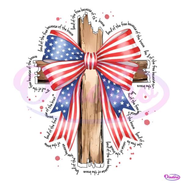 American Flag Cross With Coquette Bow Faith And Freedom PNG