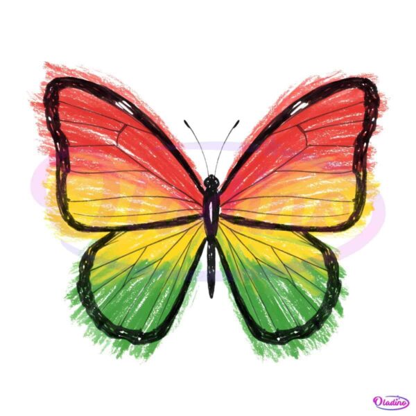 Brushstroke Juneteenth Butterfly Red Yellow Green PNG