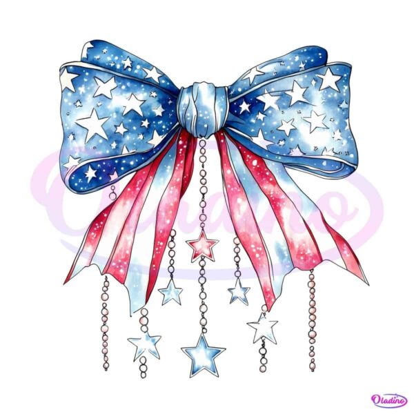 Coquette 4Th Of July Patriotic Usa Pearl Bow PNG
