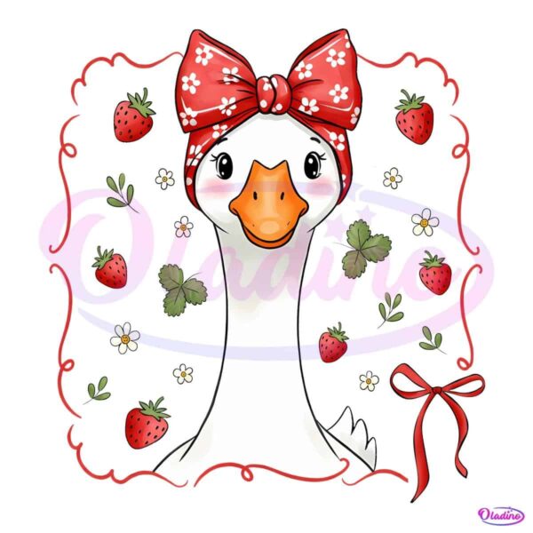 Cute Strawberry Goose Retro Summer Mama PNG