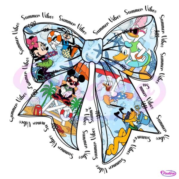 Cute Summer Cartoon Characters Inside Pastel Ribbon PNG