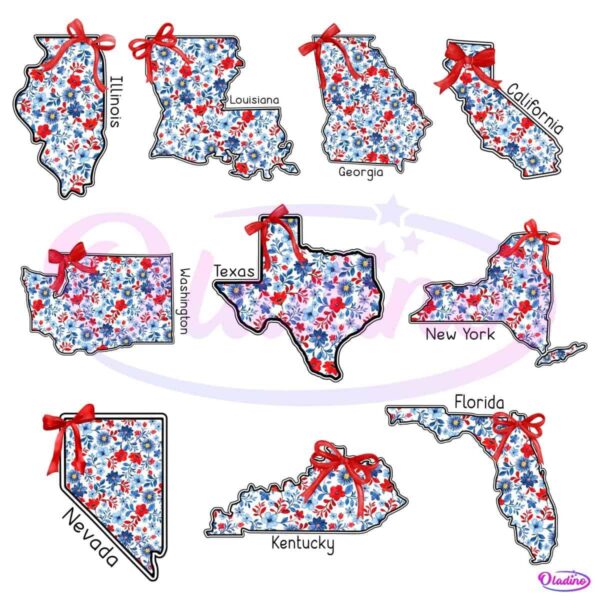 Floral Usa State 4Th Of July Coquette Patriotic PNG Bundle