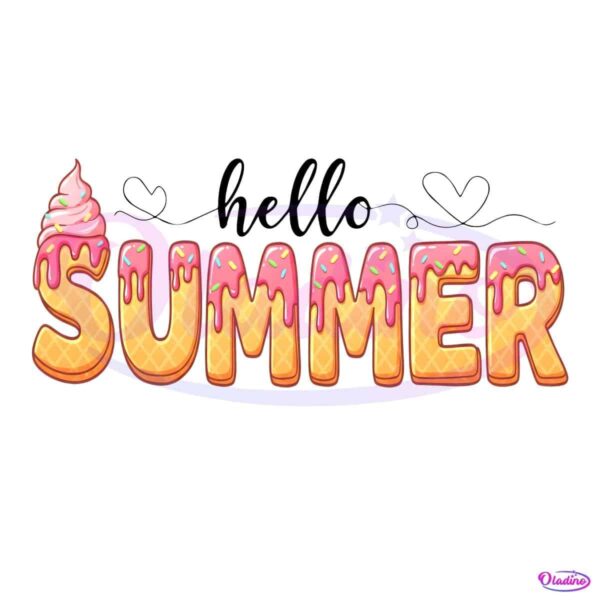 Funny Retro Hello Summer Ice Cream Drip PNG