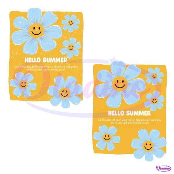 Hello Summer Retro Floral Crayon Vibes PNG