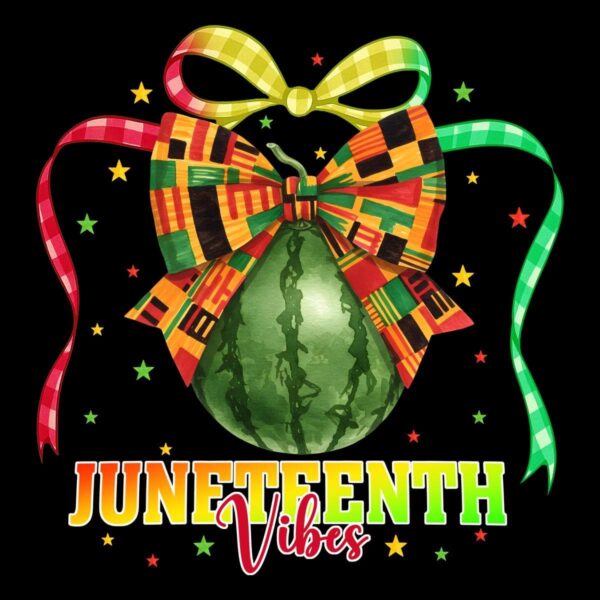 Juneteenth Vibes Kente Bow Watermelon PNG
