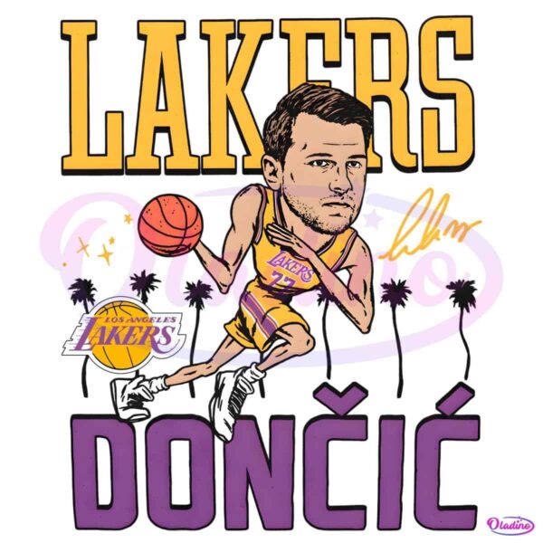 Lakers Doncic Dribble Palms Caricature PNG